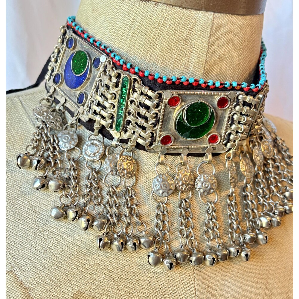 Vintage Necklace, Afghan Choker, Anklet, Middle Eastern, Arm Band, Blue, Green